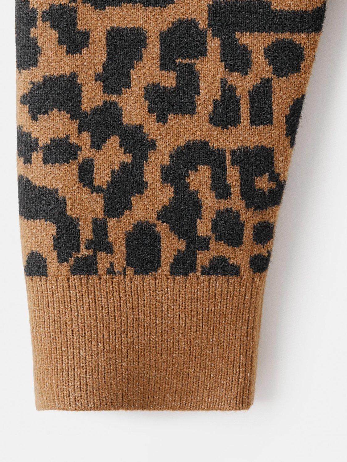 Product image 5 of 8, which shows Mango Leona Leopard Print V Neck Cardigan, Medium Brown, 5XL