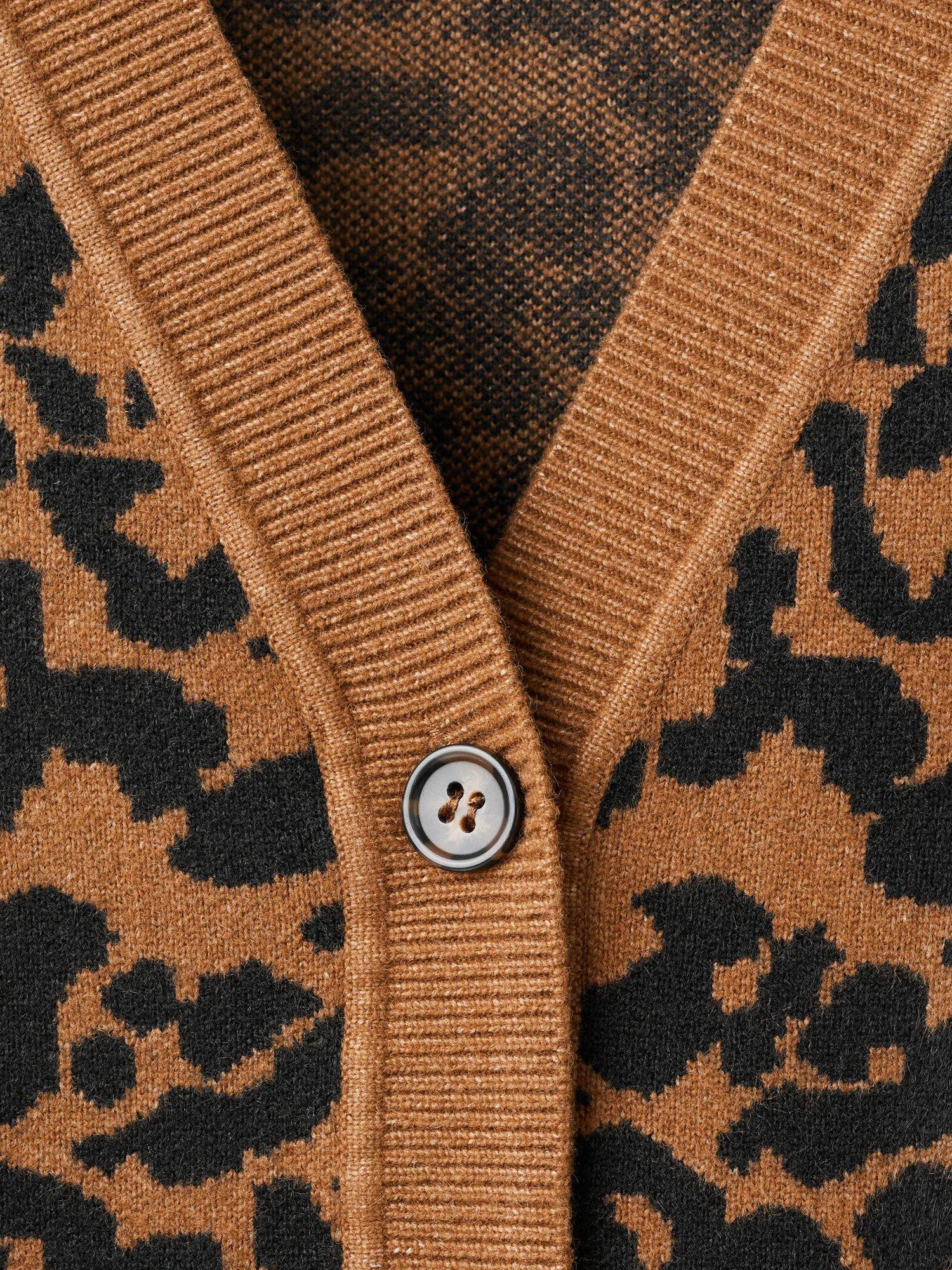 Product image 8 of 8, which shows Mango Leona Leopard Print V Neck Cardigan, Medium Brown, 5XL
