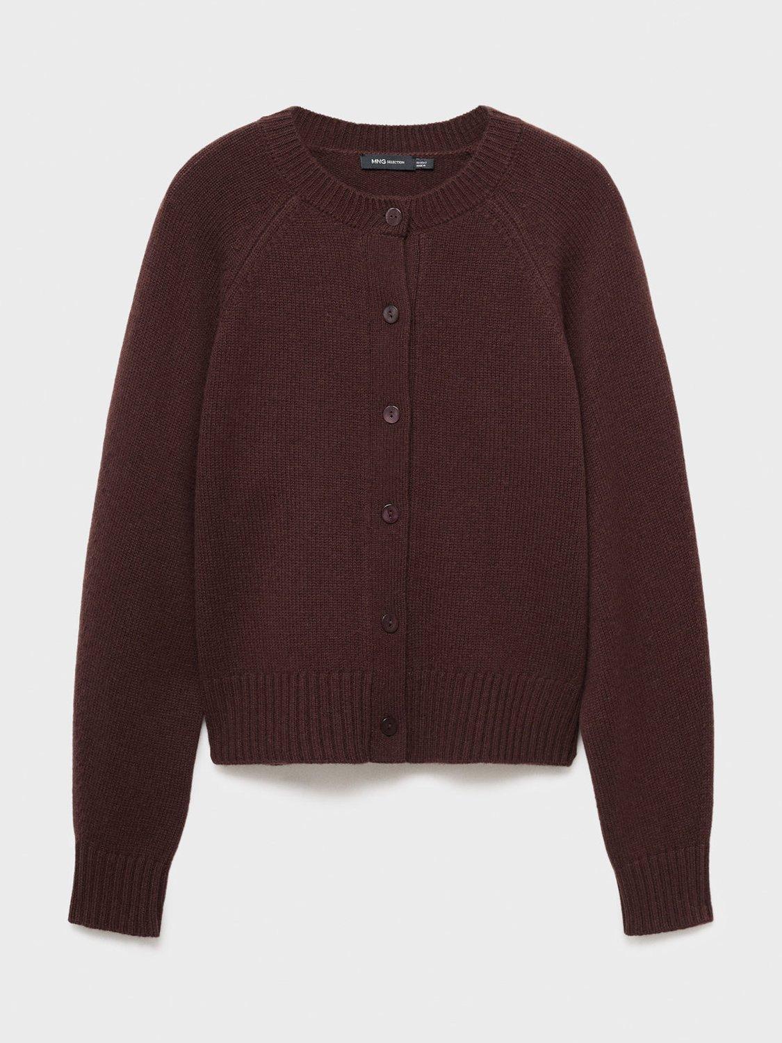 Product image 3 of 7, which shows Mango Scorpius Chunky Wool Rich Cardigan, Dark Brown, M