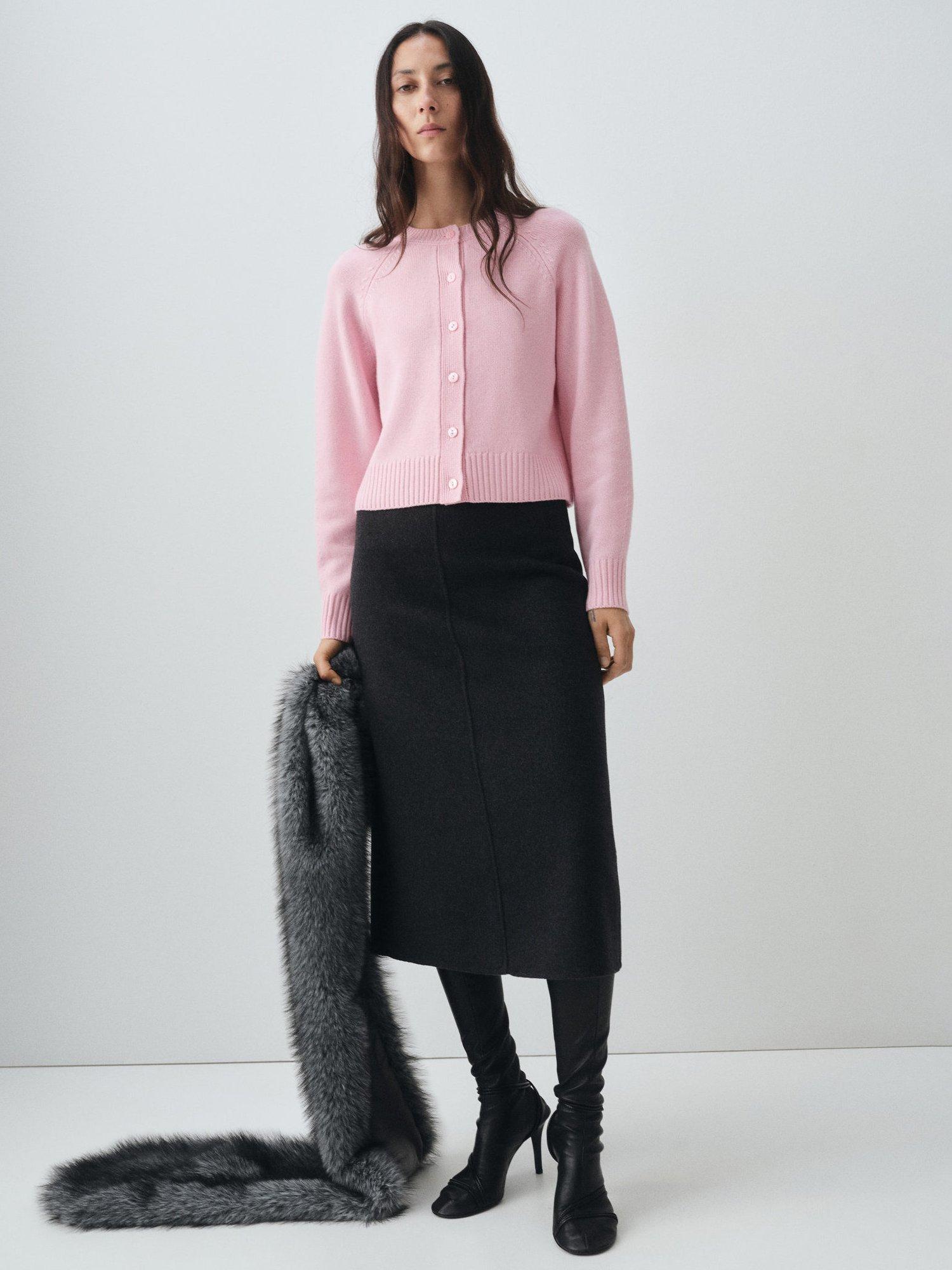 Product image 2 of 8, which shows Mango Scorpius Chunky Wool Rich Cardigan, Pink, S