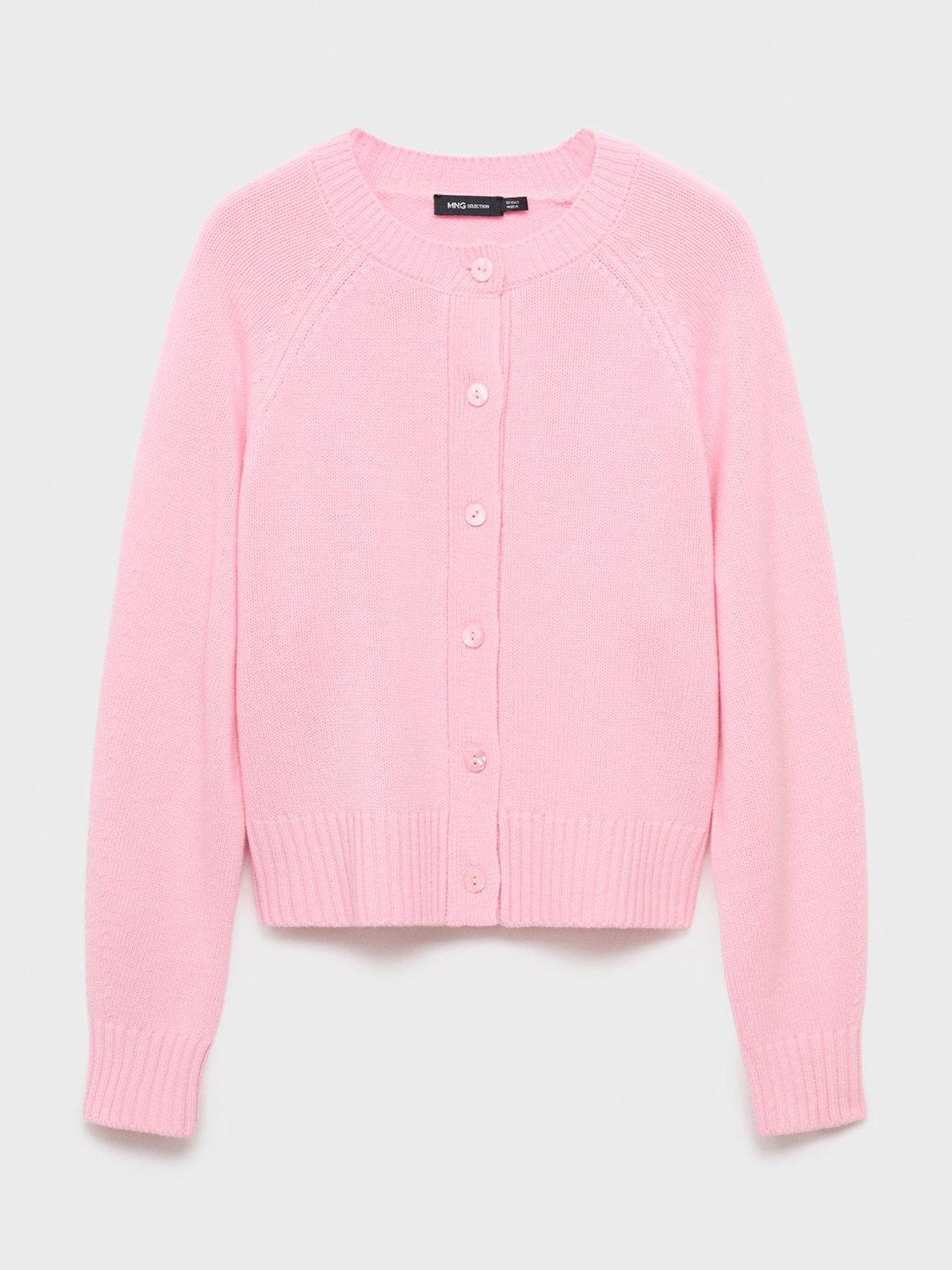 Product image 3 of 8, which shows Mango Scorpius Chunky Wool Rich Cardigan, Pink, S