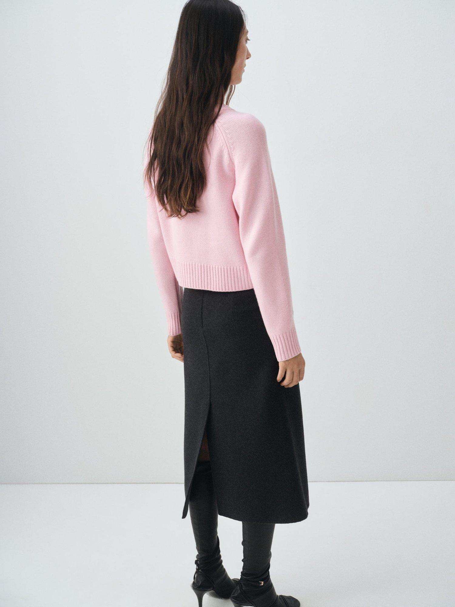 Product image 4 of 8, which shows Mango Scorpius Chunky Wool Rich Cardigan, Pink, S