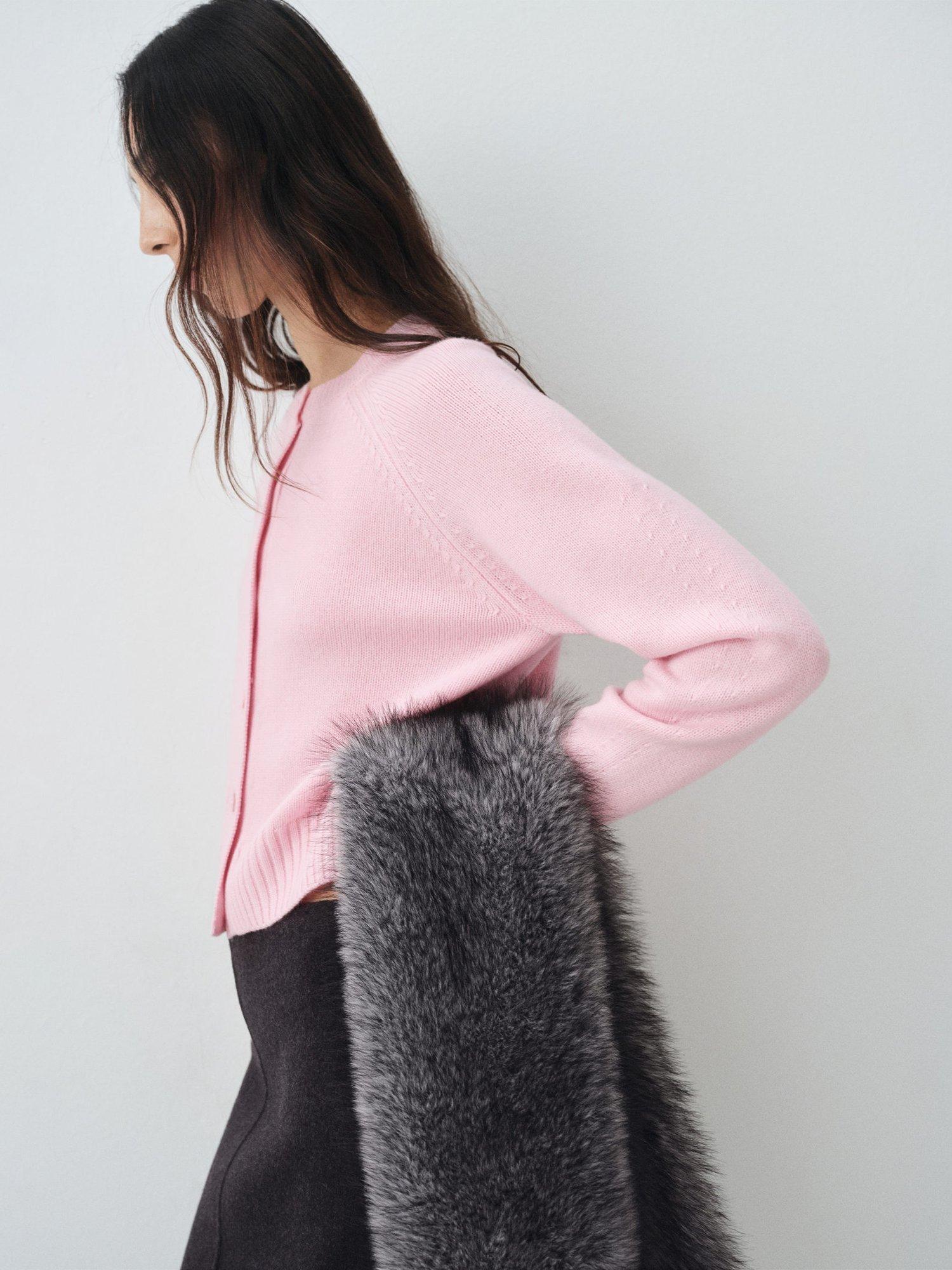 Product image 7 of 8, which shows Mango Scorpius Chunky Wool Rich Cardigan, Pink, S