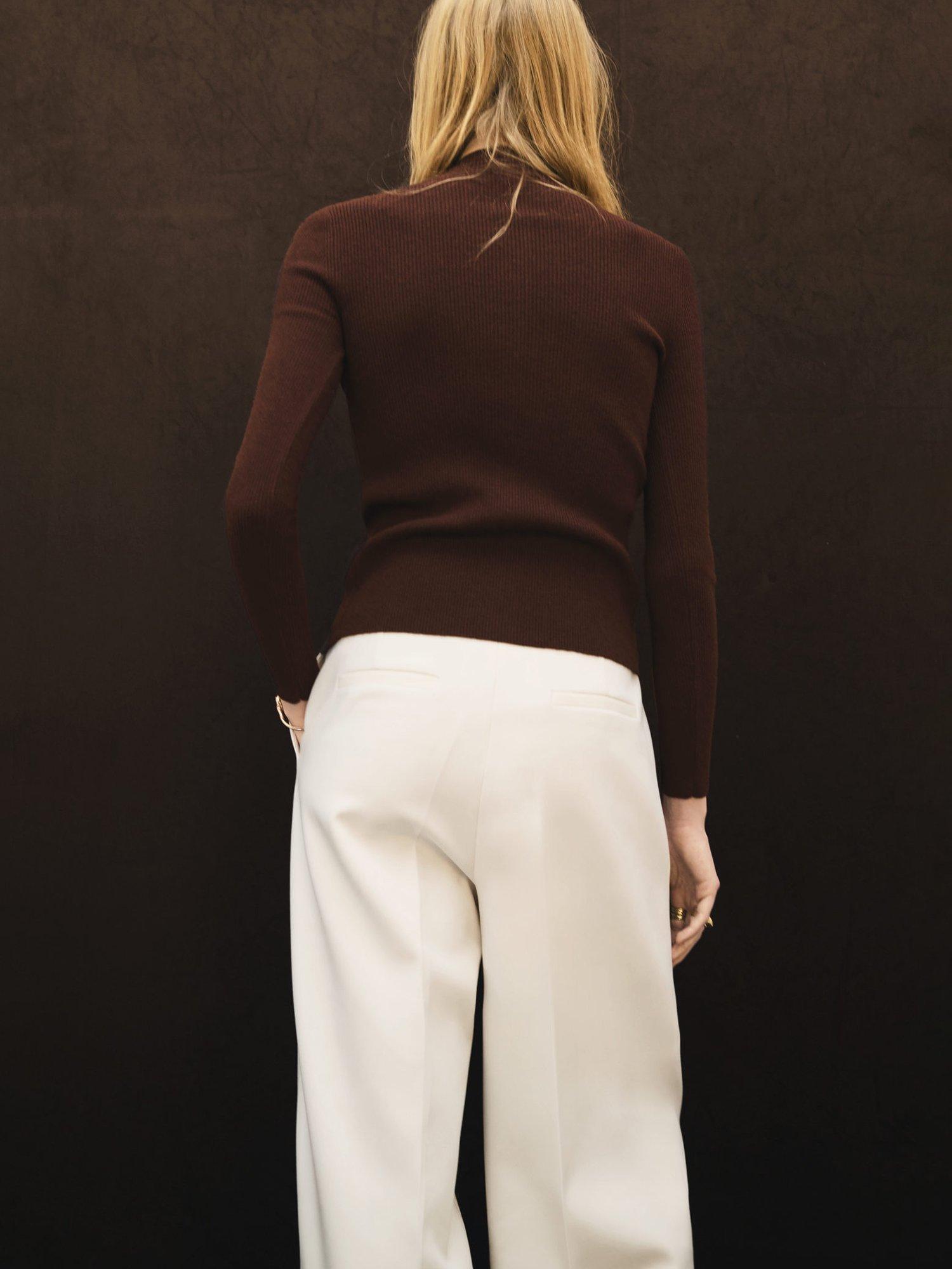 Product image 4 of 8, which shows Mango Twenties Fine Ribbed Cardigan, Dark Brown, XS