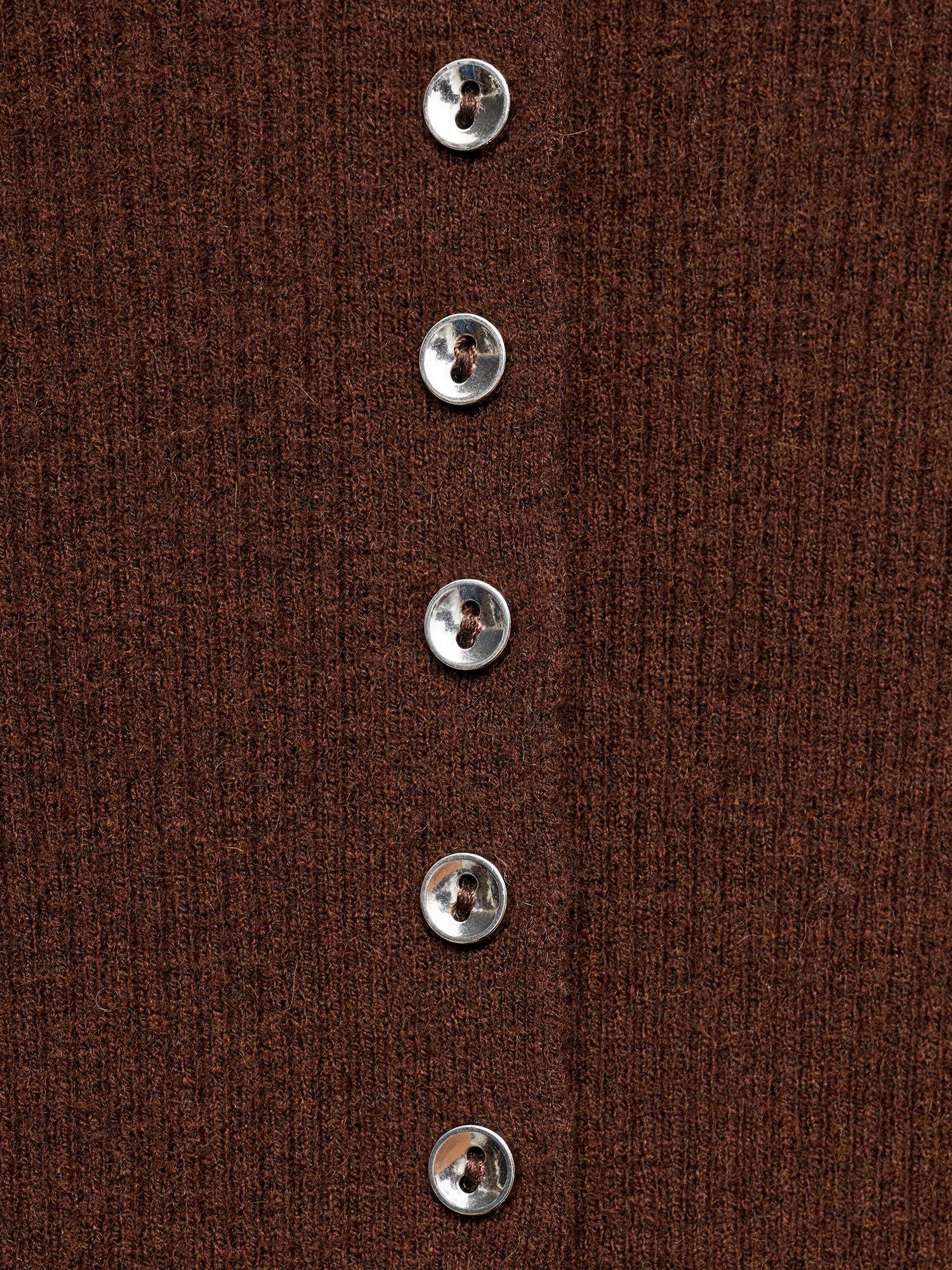 Product image 8 of 8, which shows Mango Twenties Fine Ribbed Cardigan, Dark Brown, XS