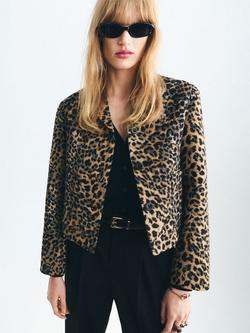 Mango Anita Leopard Print Jacket, Brown, Brown