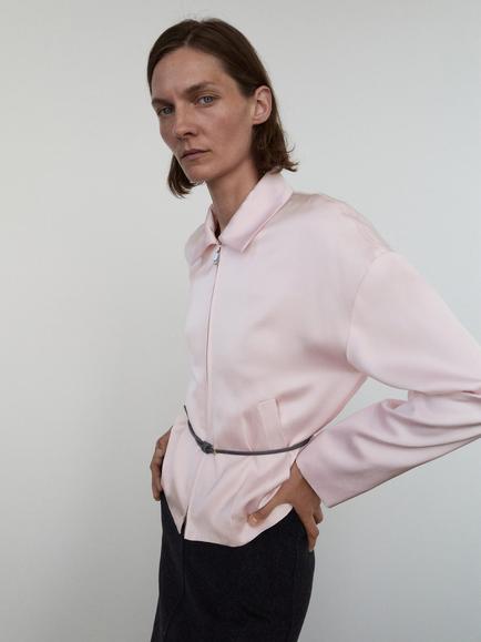 Mango Berlin Satin Jacket, Pastel Pink, Pastel Pink