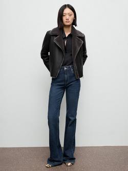 Mango Cadi Faux Fur Collar Biker Jacket, Black, Black