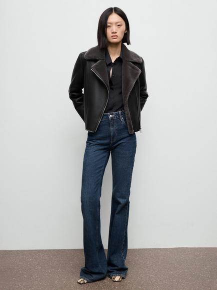 Mango Cadi Faux Fur Collar Biker Jacket, Black, Black
