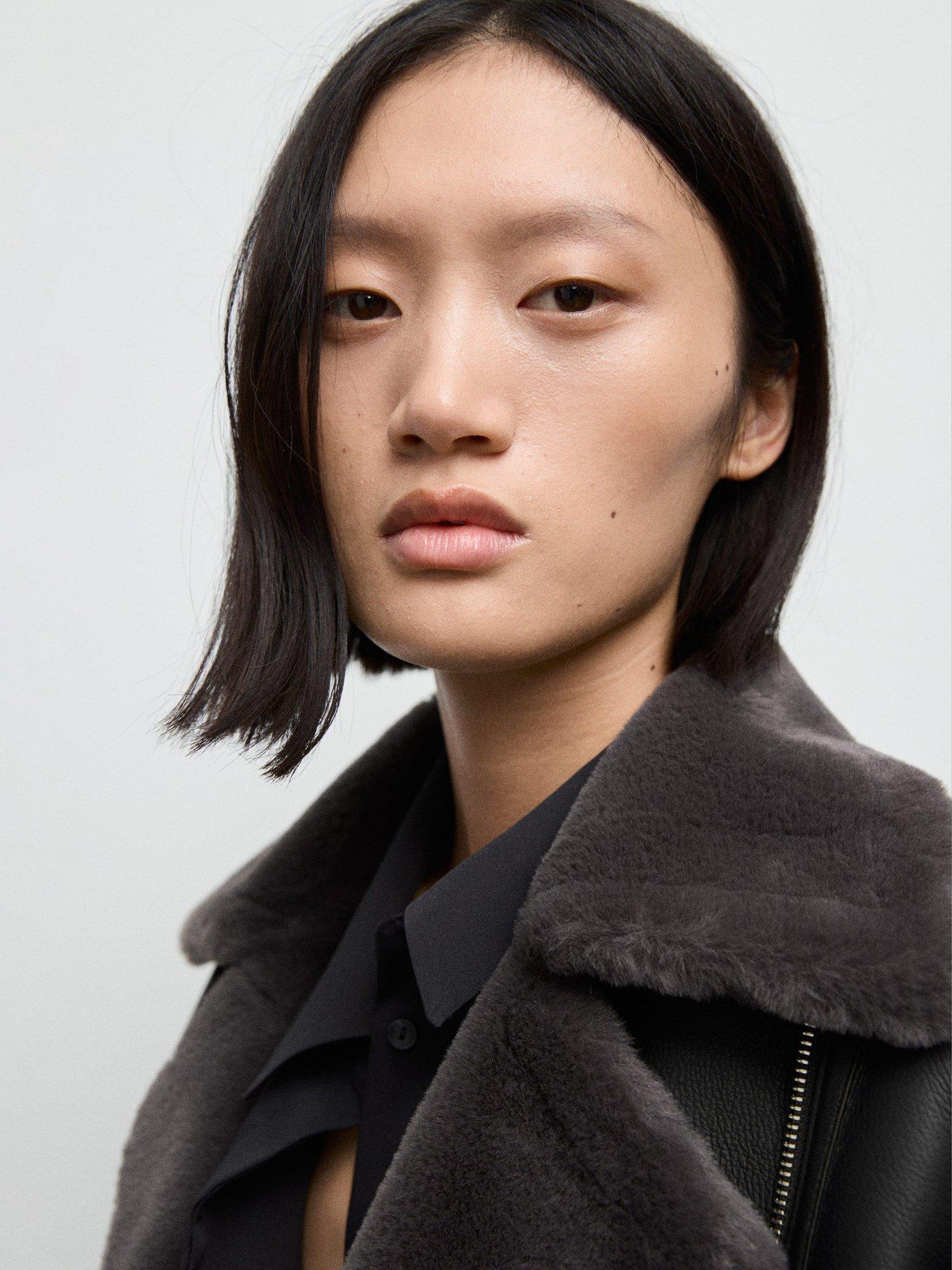 Product image 6 of 8, which shows Mango Cadi Faux Fur Collar Biker Jacket, Black, XXXL