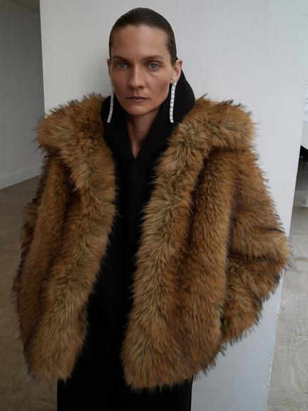 Mango Rimini Faux Fur Jacket, Brown, Brown