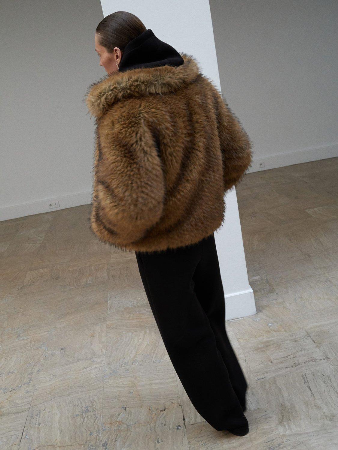 Product image 4 of 7, which shows Mango Rimini Faux Fur Jacket, Brown, XL
