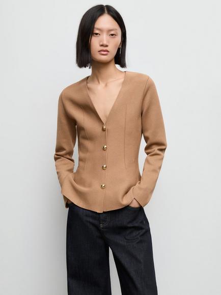 Mango Tona Fine Knit Jacket, Medium Brown, Medium Brown