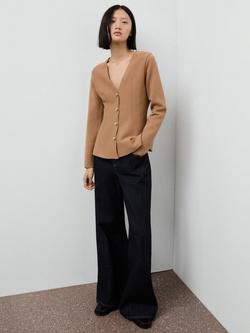 Mango Tona Fine Knit Jacket, Medium Brown - view 2, Medium Brown