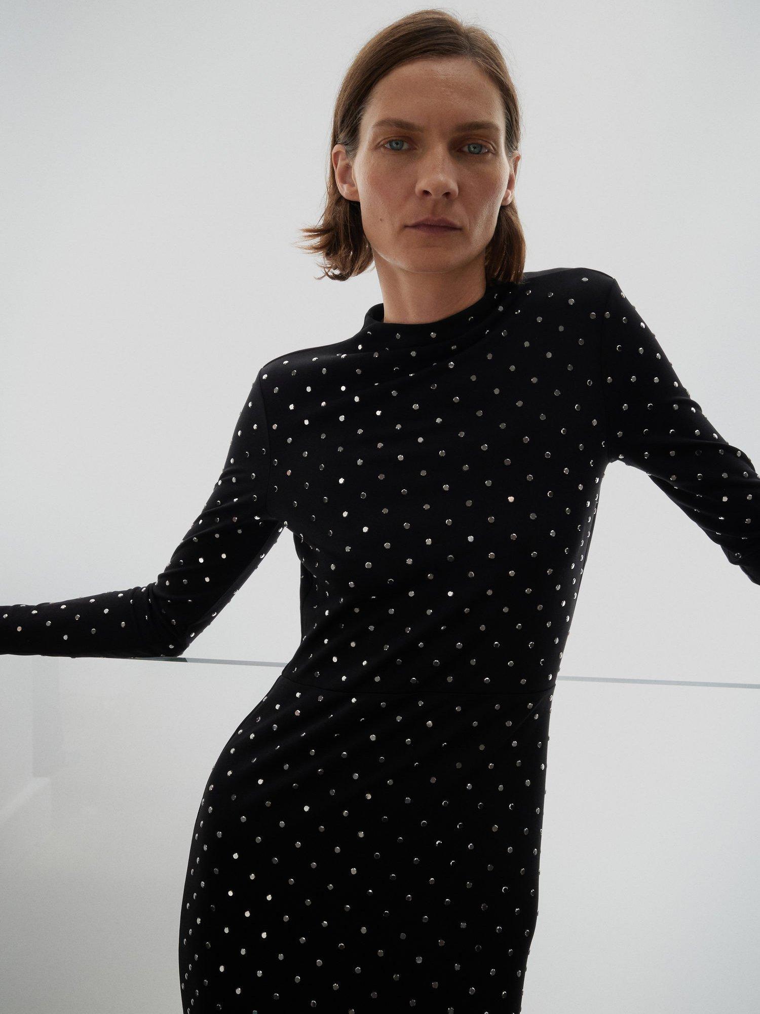 Product image 2 of 8, which shows Mango Cleo Crystal Open Back Dress, Black, 8