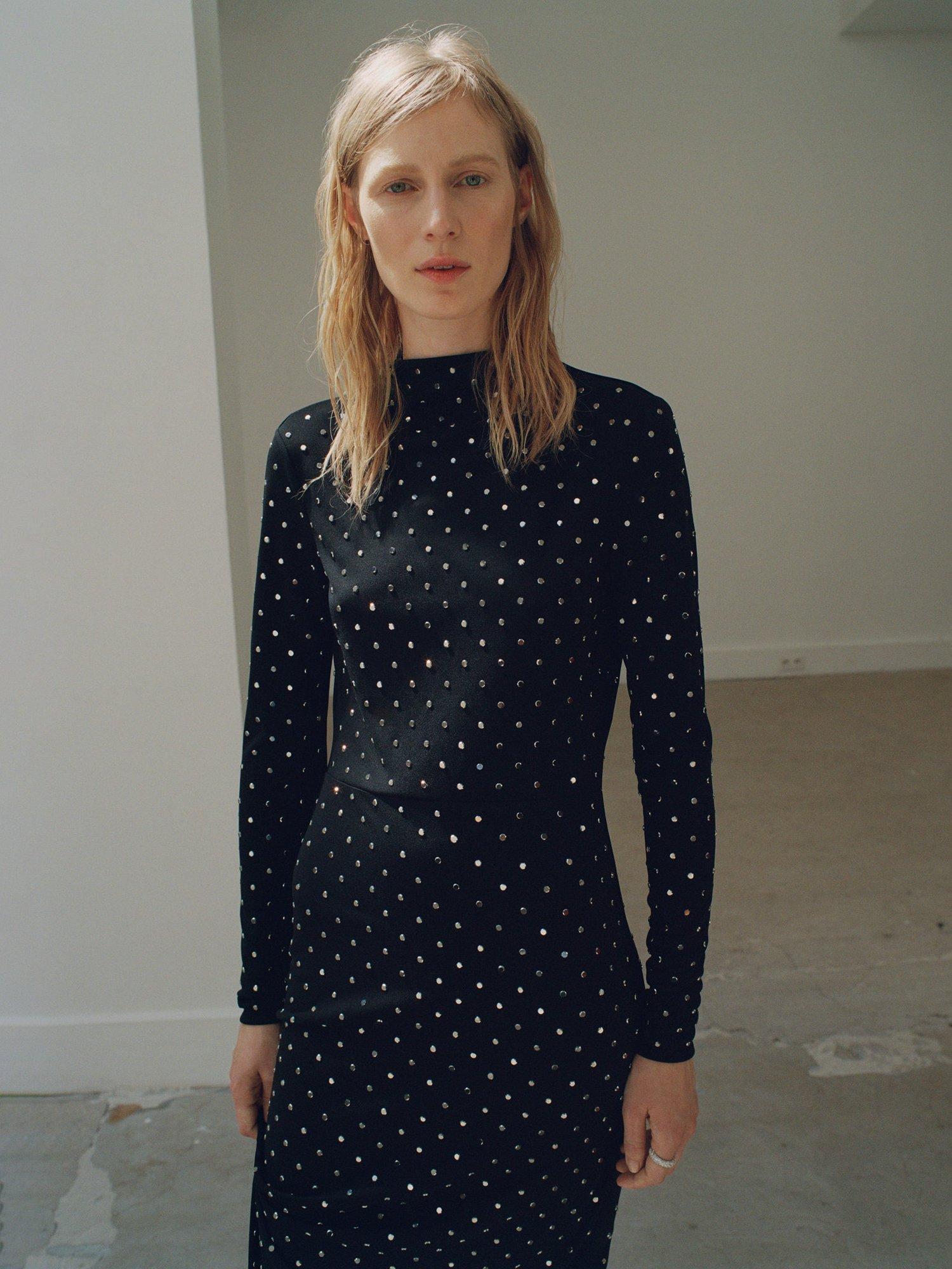 Product image 8 of 8, which shows Mango Cleo Crystal Open Back Dress, Black, 8