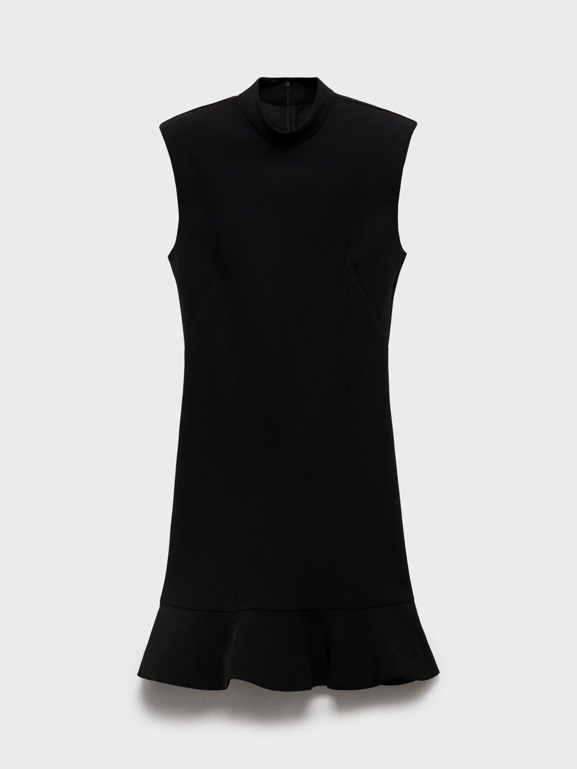 Product image 3 of 8, which shows Mango Landa Sleeveless High Neck Ruffle Hem Mini Sheath Dress, Black, 10