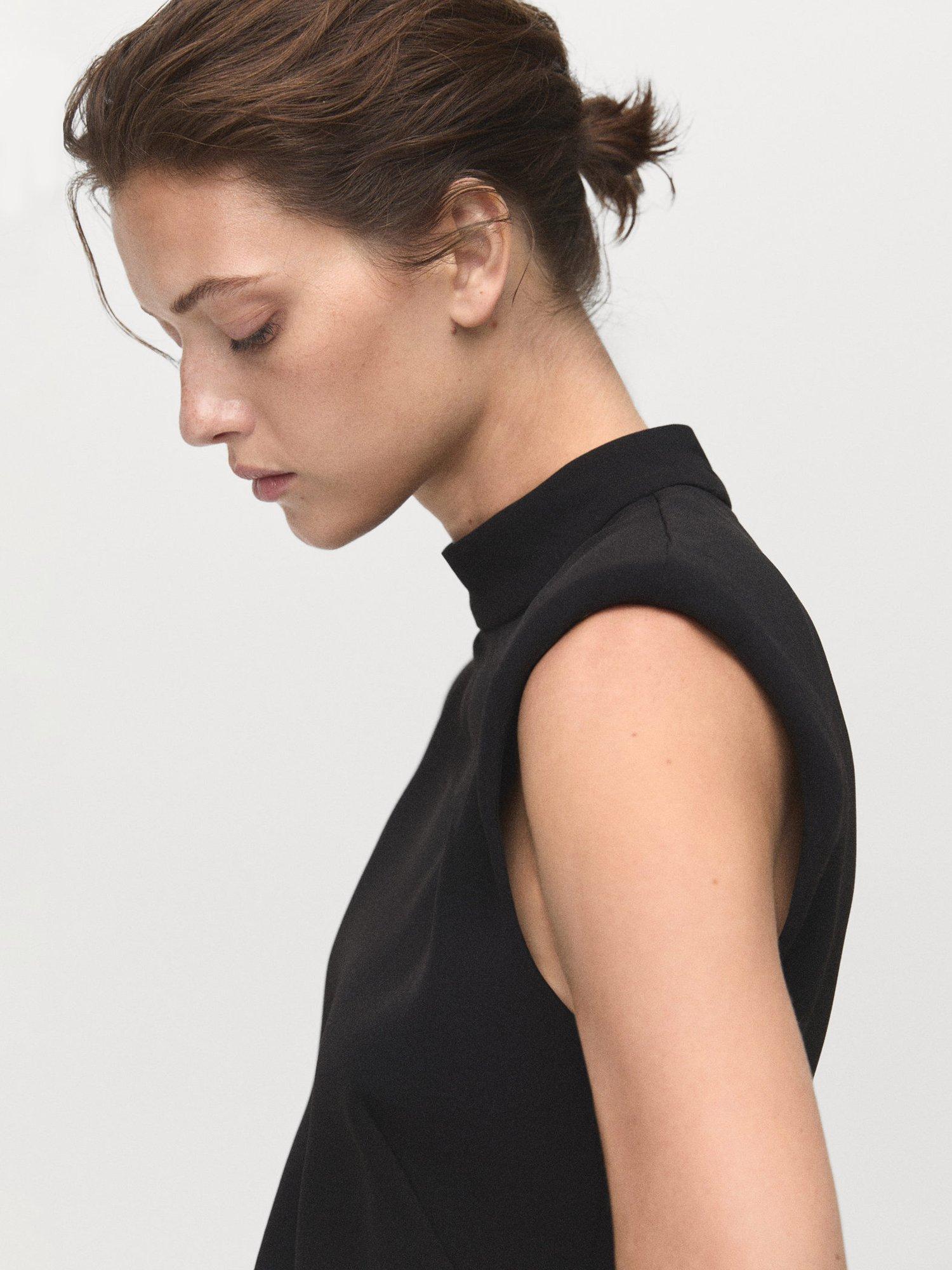 Product image 6 of 8, which shows Mango Landa Sleeveless High Neck Ruffle Hem Mini Sheath Dress, Black, 10