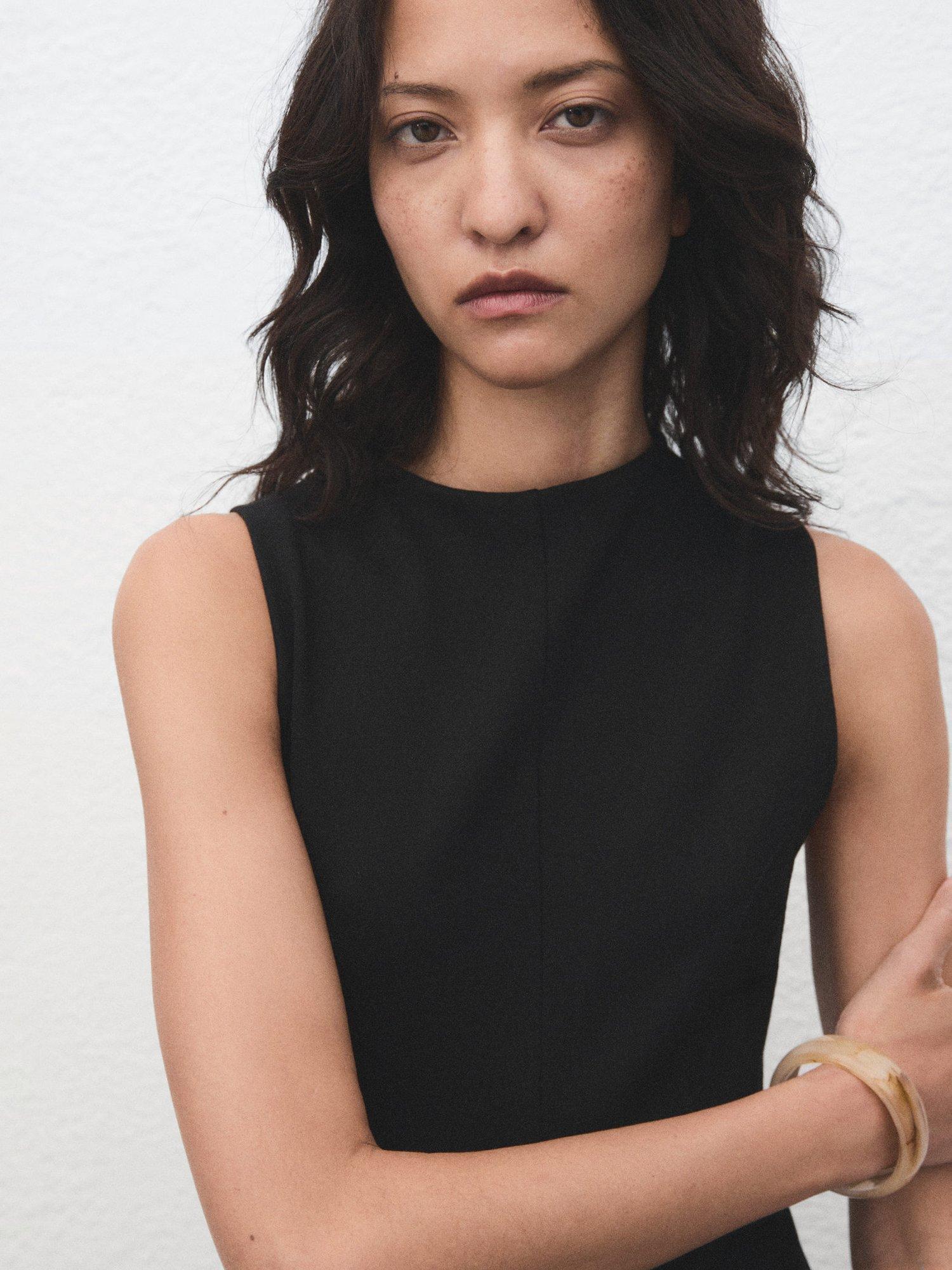 Product image 6 of 8, which shows Mango Leti Sleeveless Midi Dress, Black, 4