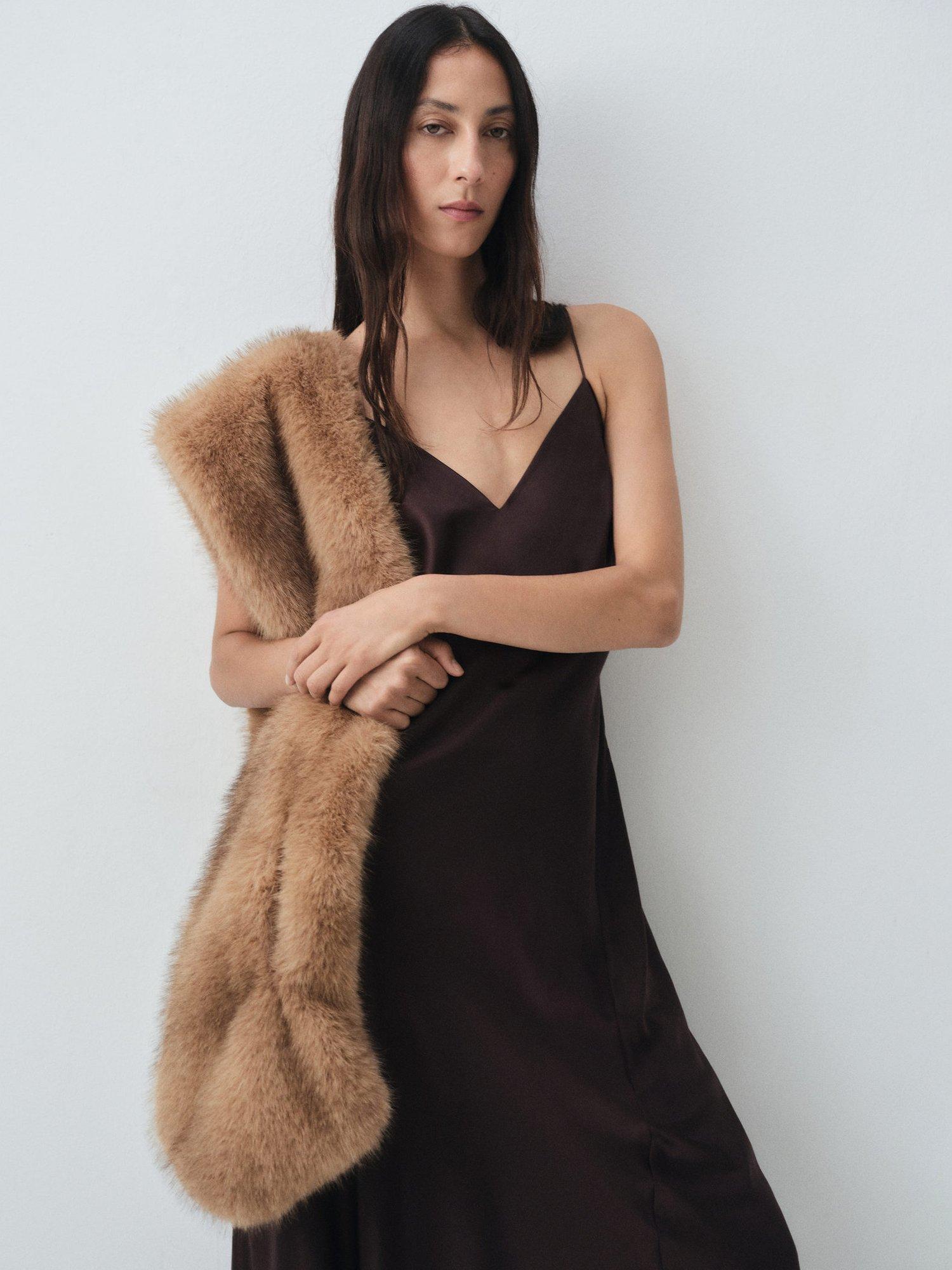 Mango Marcela Strappy Satin Dress, Brown