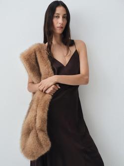 Mango Marcela Strappy Satin Dress, Brown, Brown