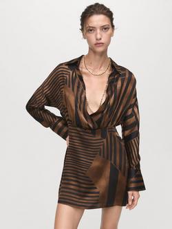 Mango Trini Stripe Satin Mini Dress, Brown, Brown
