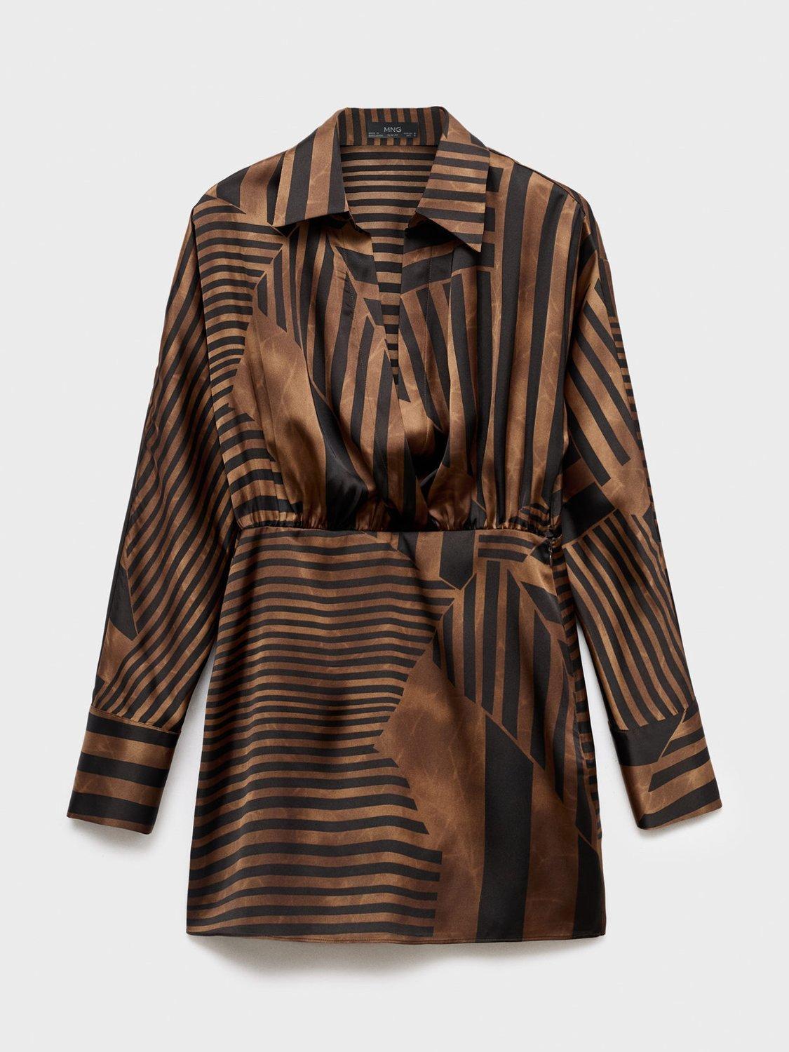 Product image 3 of 7, which shows Mango Trini Stripe Satin Mini Dress, Brown, 4