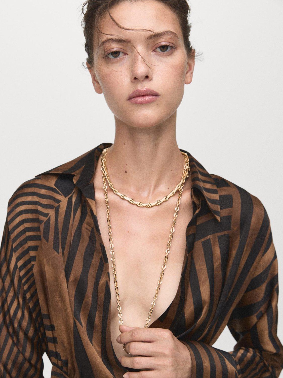 Product image 6 of 7, which shows Mango Trini Stripe Satin Mini Dress, Brown, 4