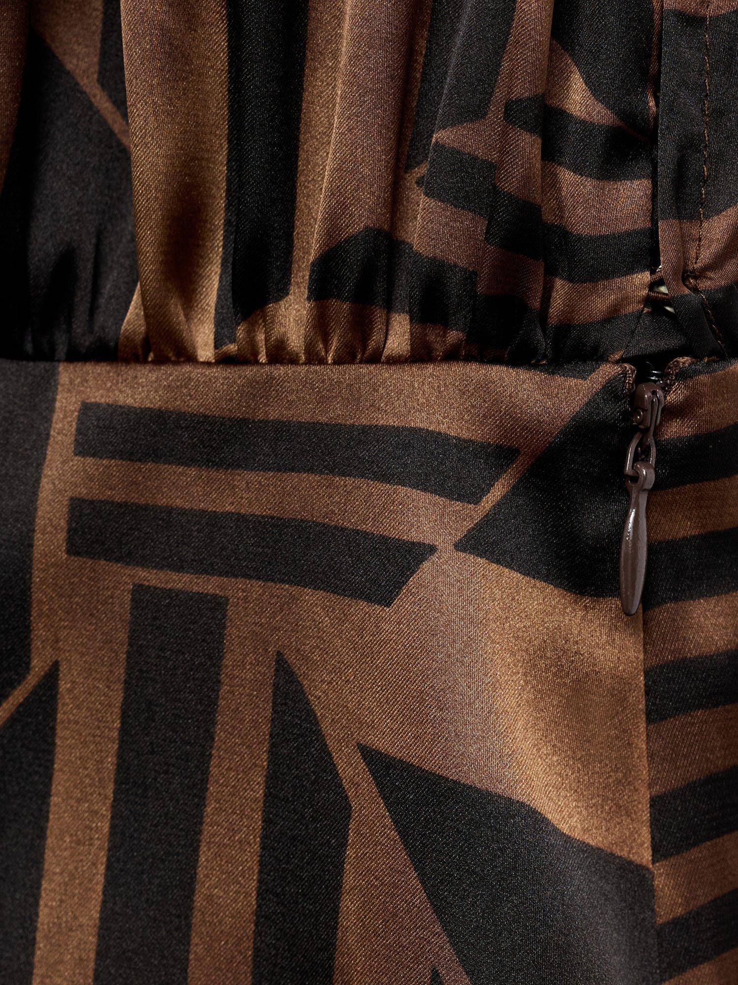 Product image 7 of 7, which shows Mango Trini Stripe Satin Mini Dress, Brown, 4