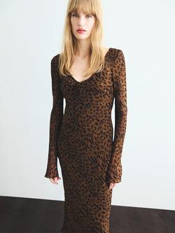 Mango Valeria Leopard Print Dress, Black/Brown, Black/Brown