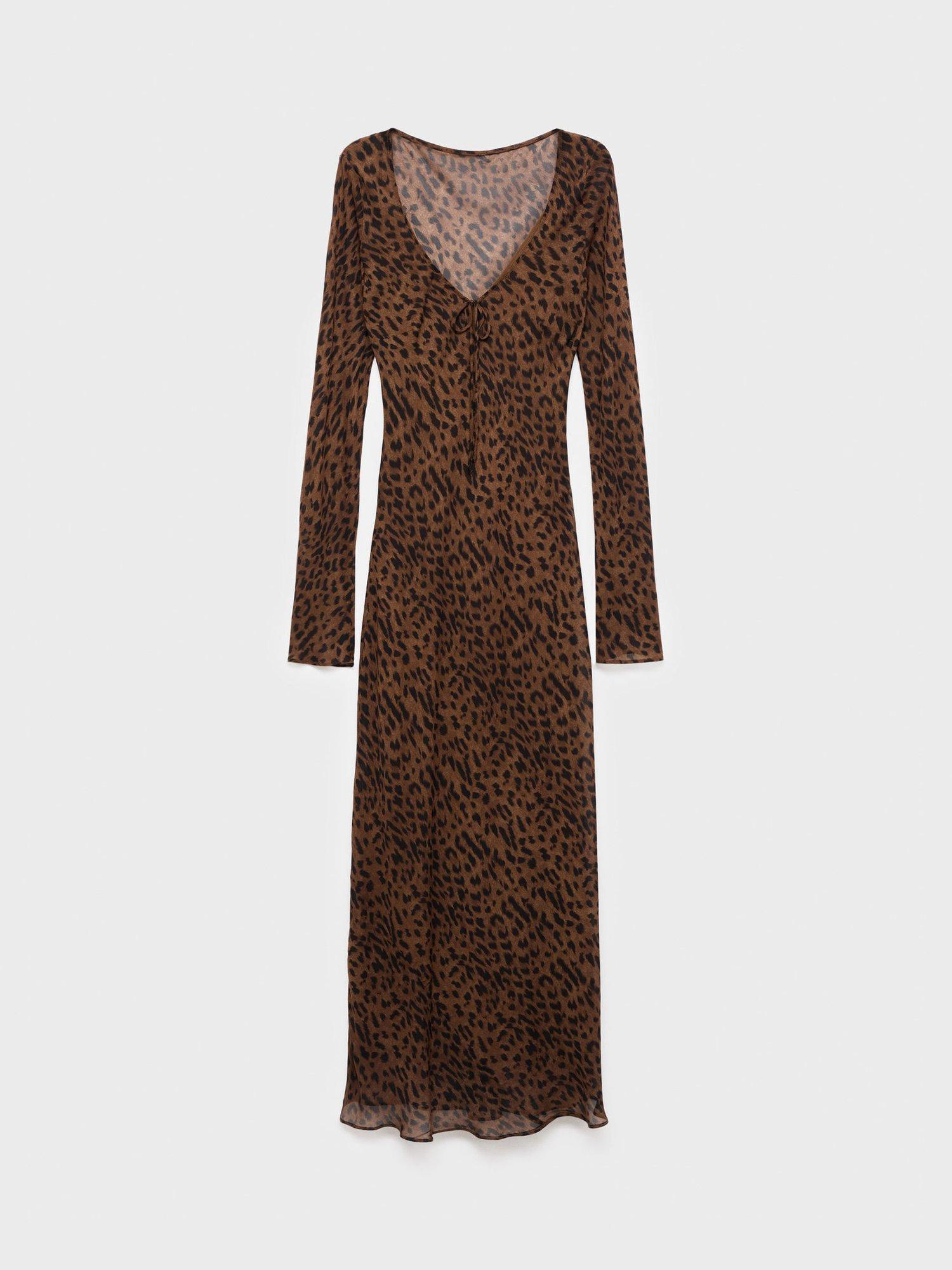 Product image 3 of 7, which shows Mango Valeria Leopard Print Dress, Black/Brown, 14