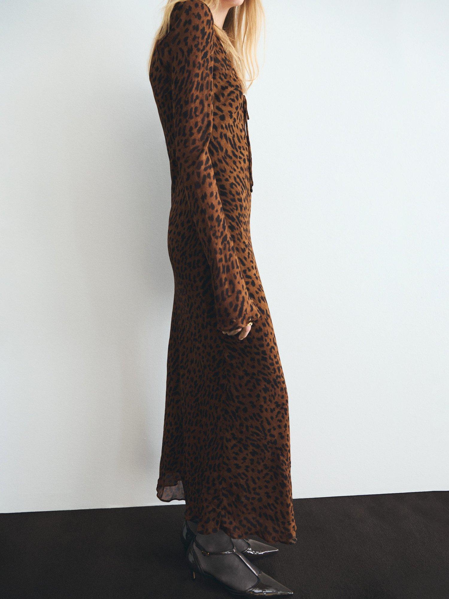 Product image 4 of 7, which shows Mango Valeria Leopard Print Dress, Black/Brown, 14