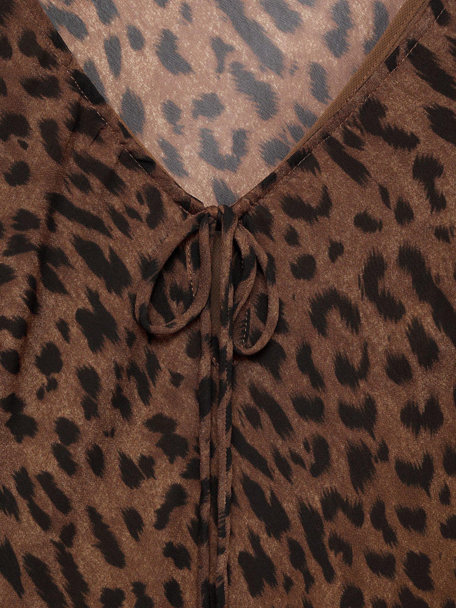 Product image 7 of 7, which shows Mango Valeria Leopard Print Dress, Black/Brown, 14