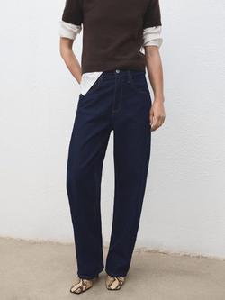 Mango Bet Cotton Straight Leg Denim Jeans, Dark Blue