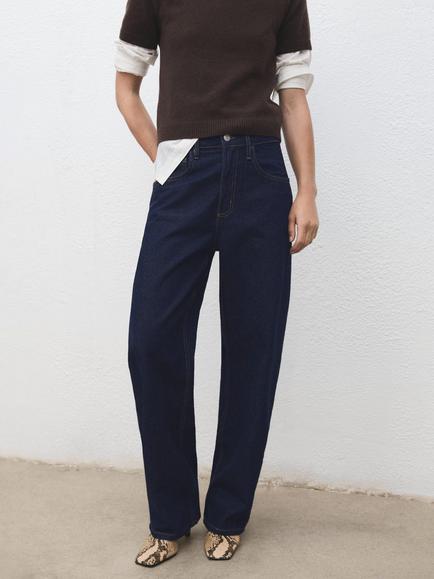 Mango Bet Cotton Straight Leg Denim Jeans, Dark Blue