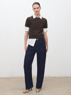 Mango Bet Cotton Straight Leg Denim Jeans - view 2, Dark Blue