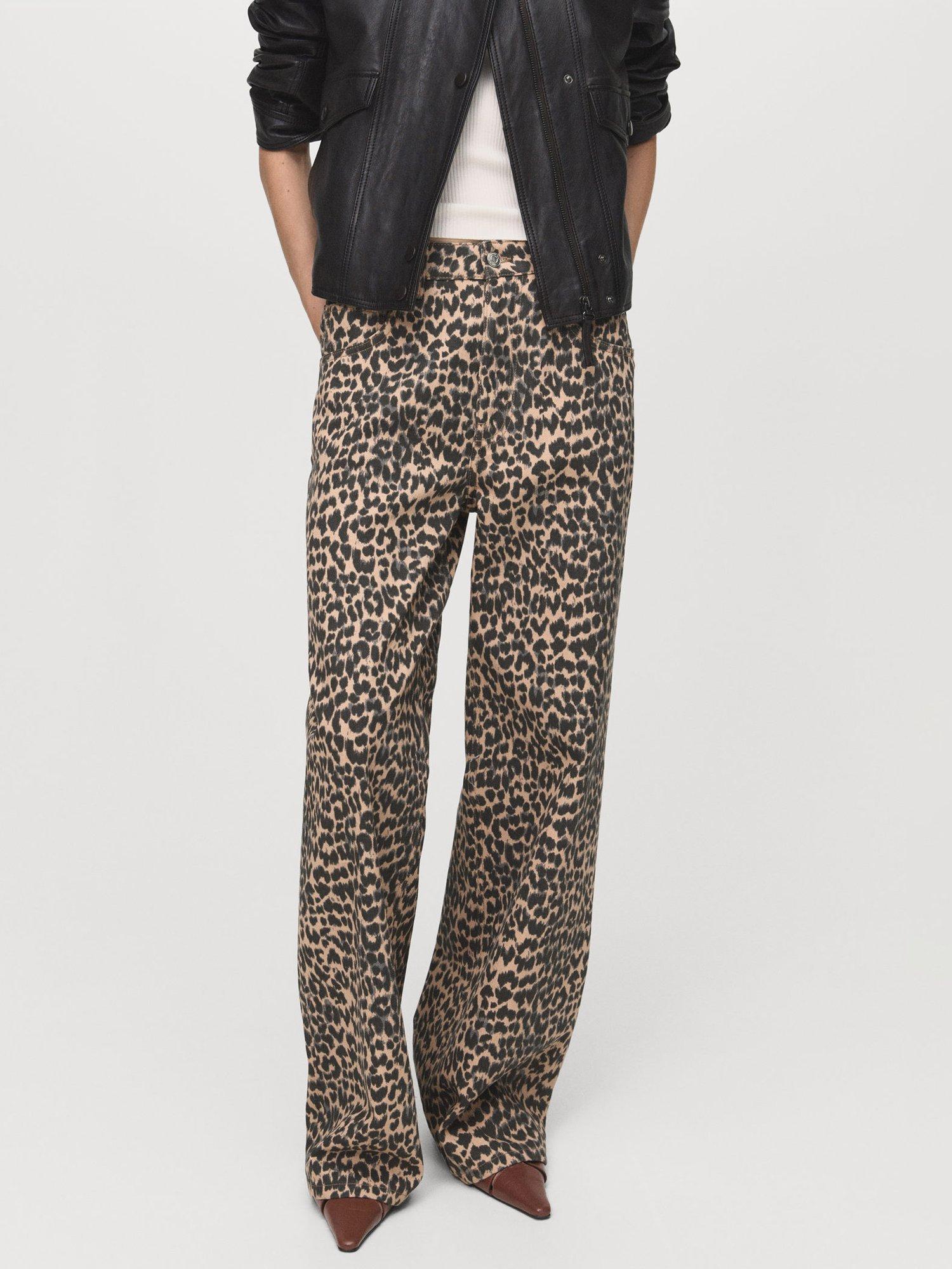 Mango Cotton Leopard Print Straight Leg Jeans