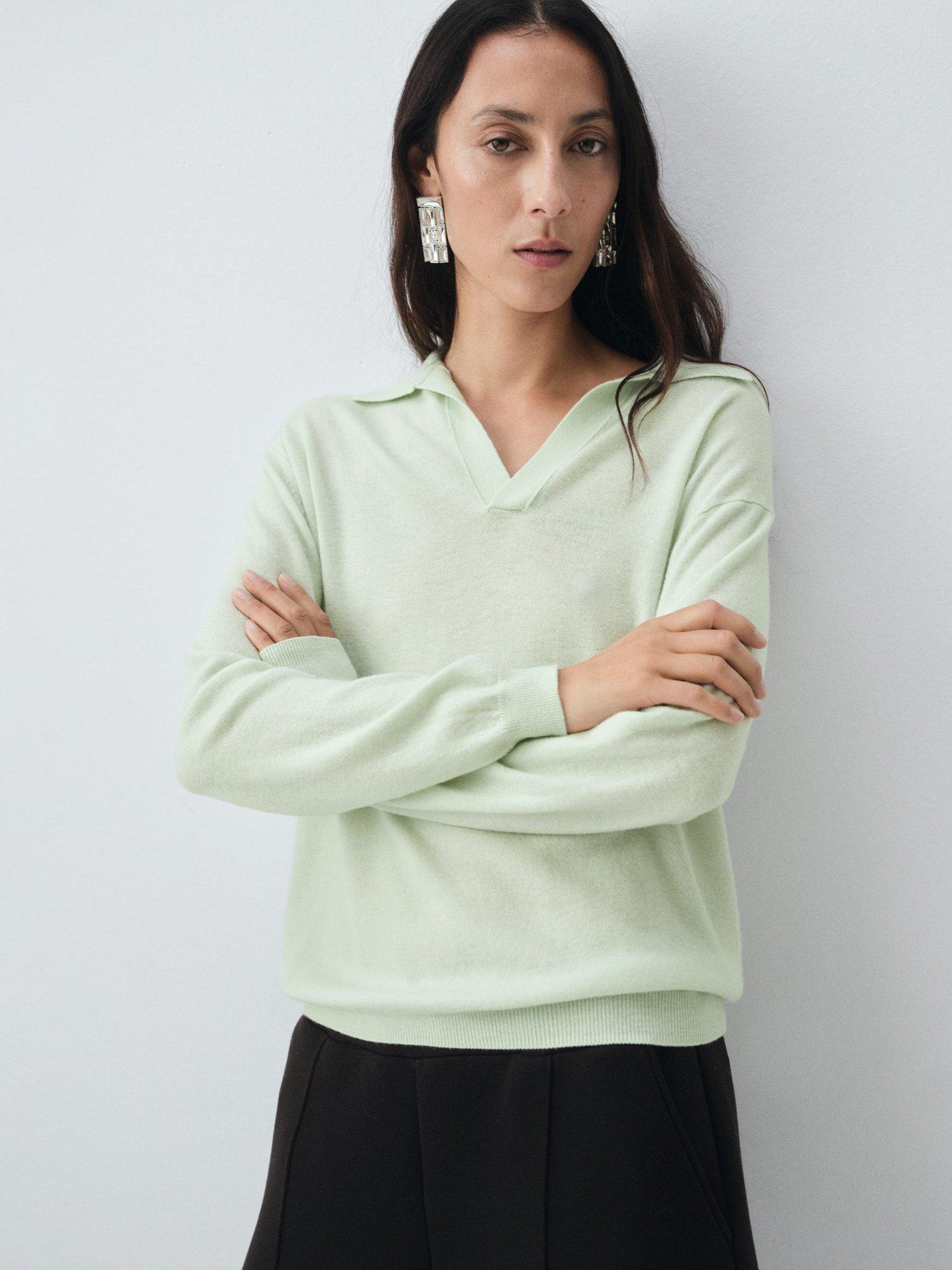 Product image 1 of 8, which shows Mango Auriga Pure Wool Jumper, Turquoise/Aqua, S