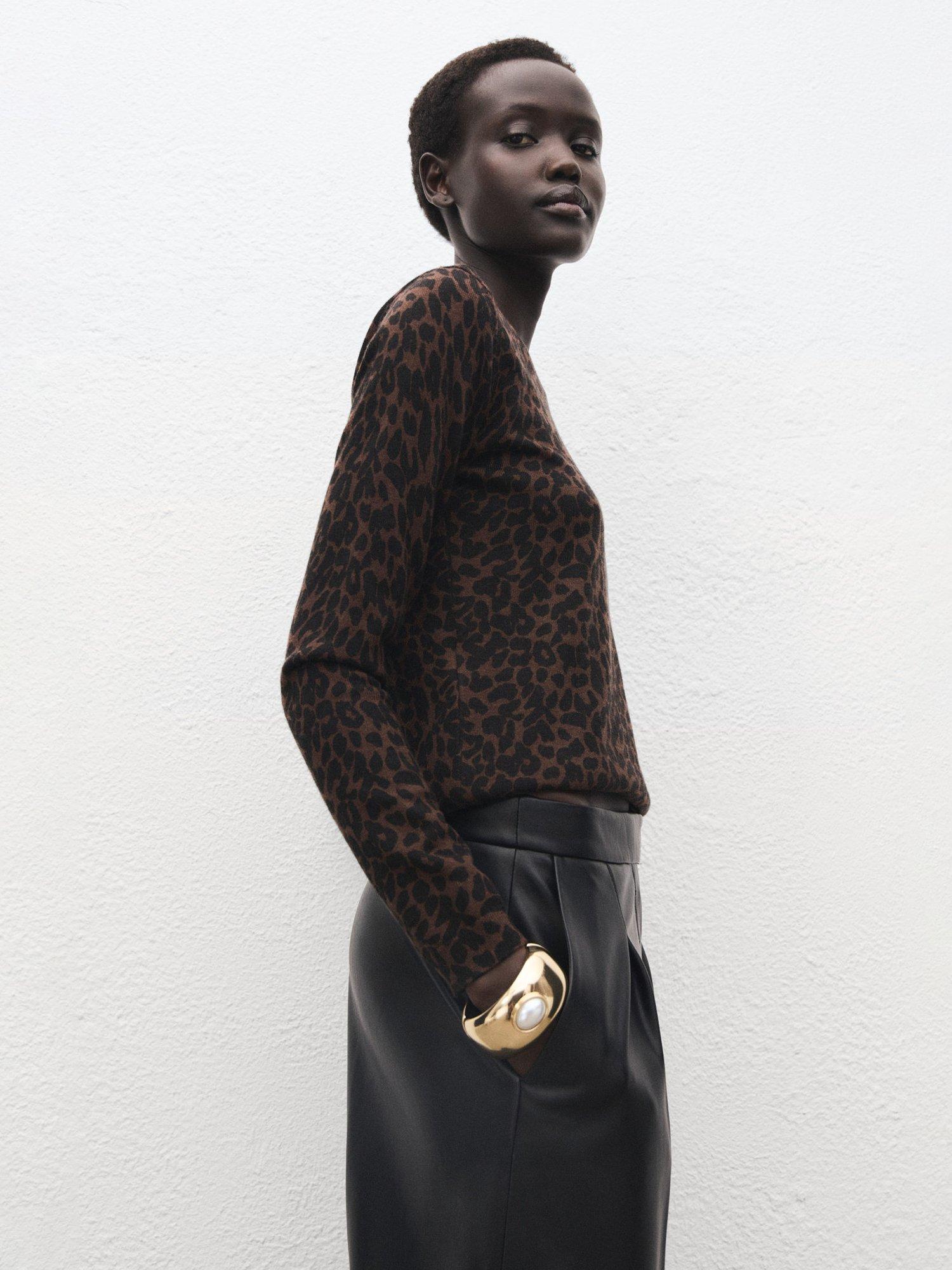 Product image 2 of 9, which shows Mango Jaguar Fine Knit Jumper, Dark Brown, 4XL