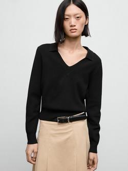 Mango Jan V Neck Knit Jumper, Black