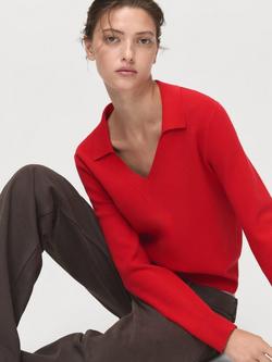 Mango Jan V Neck Knit Jumper, Red