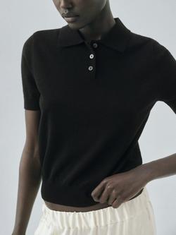 Mango Kellita Pure Wool Polo Knit Top, Black
