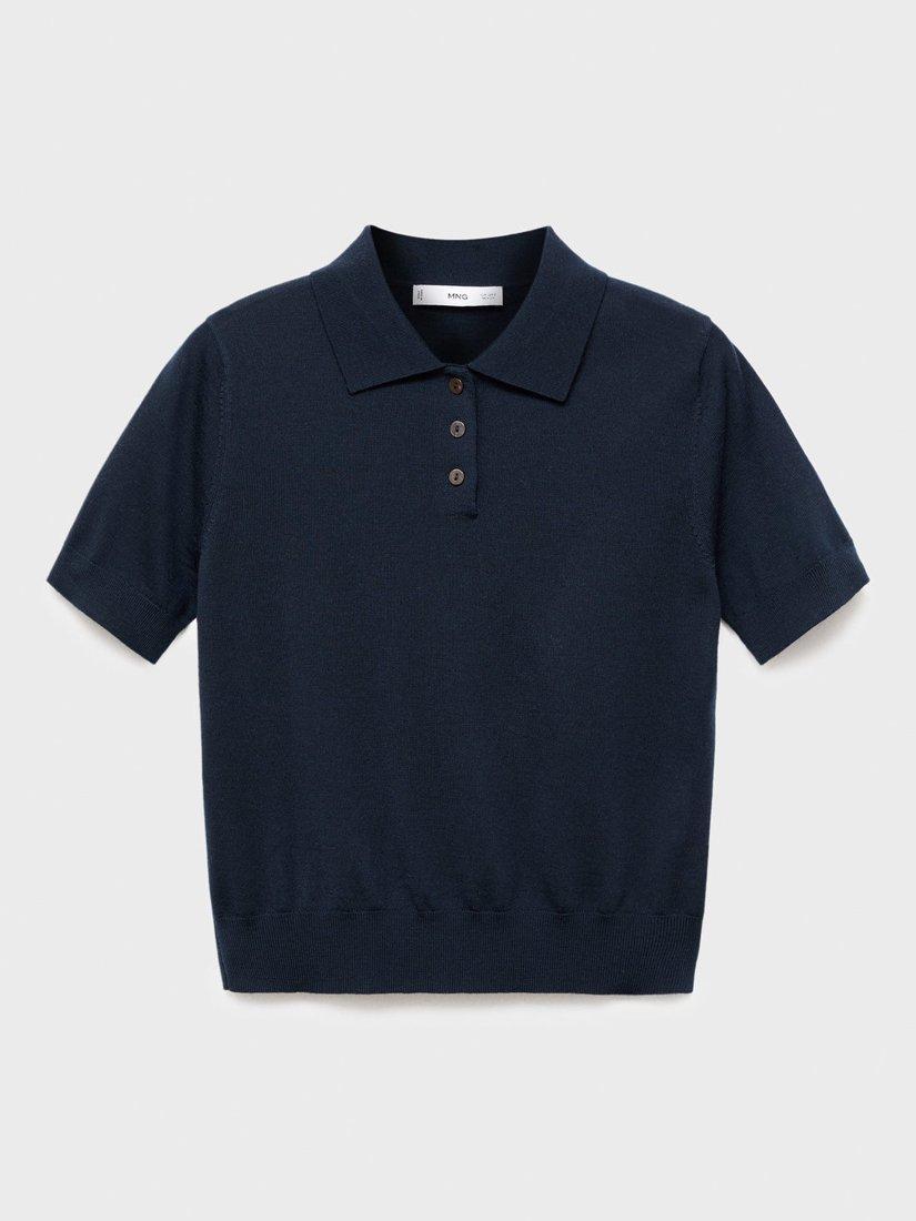 Product image 3 of 8, which shows Mango Kellita Pure Wool Polo Knit Top, Navy, XS