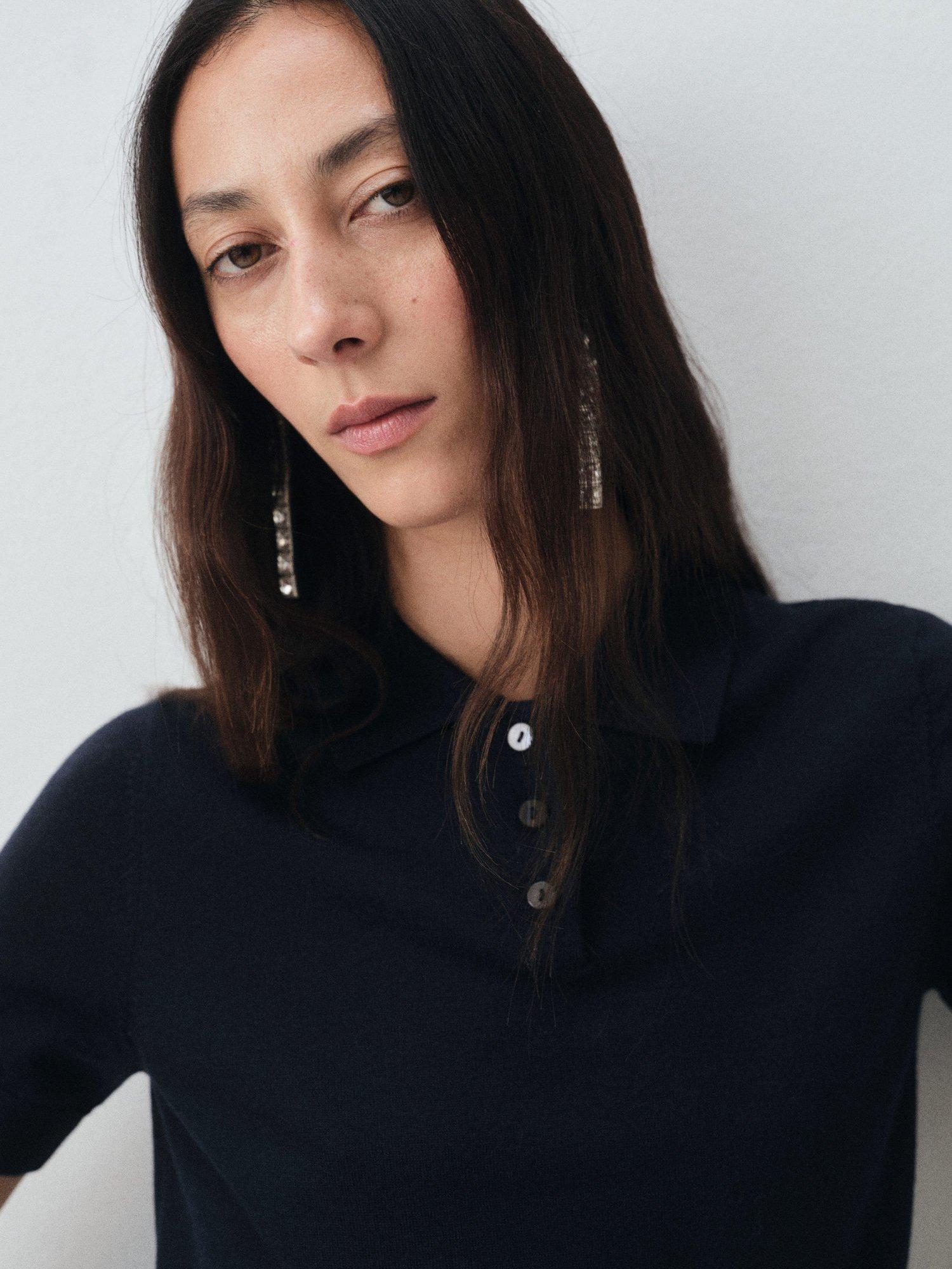 Product image 7 of 8, which shows Mango Kellita Pure Wool Polo Knit Top, Navy, XS