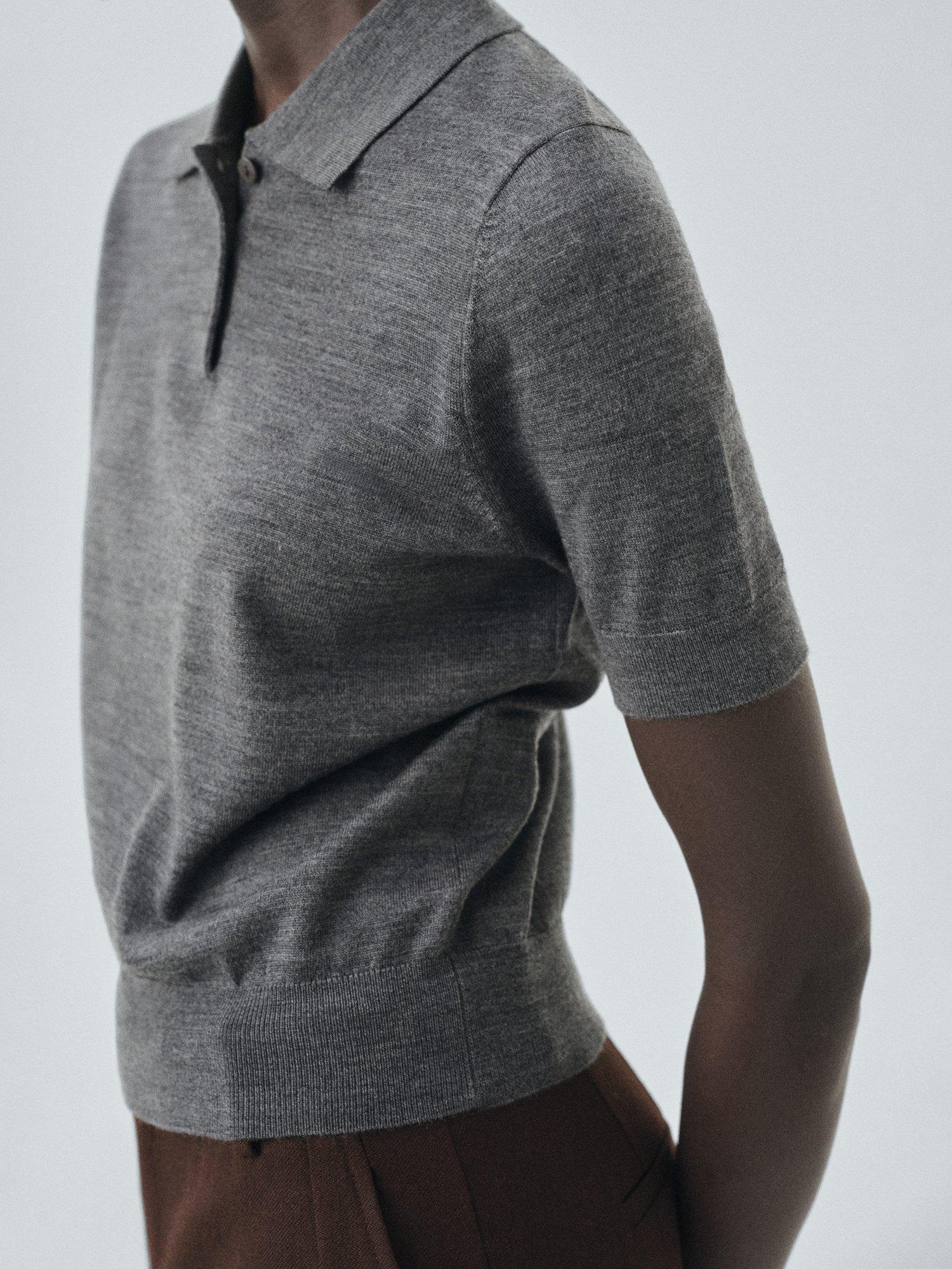 Product image 1 of 8, which shows Mango Kellita Pure Wool Polo Knit Top, Medium Grey, XS