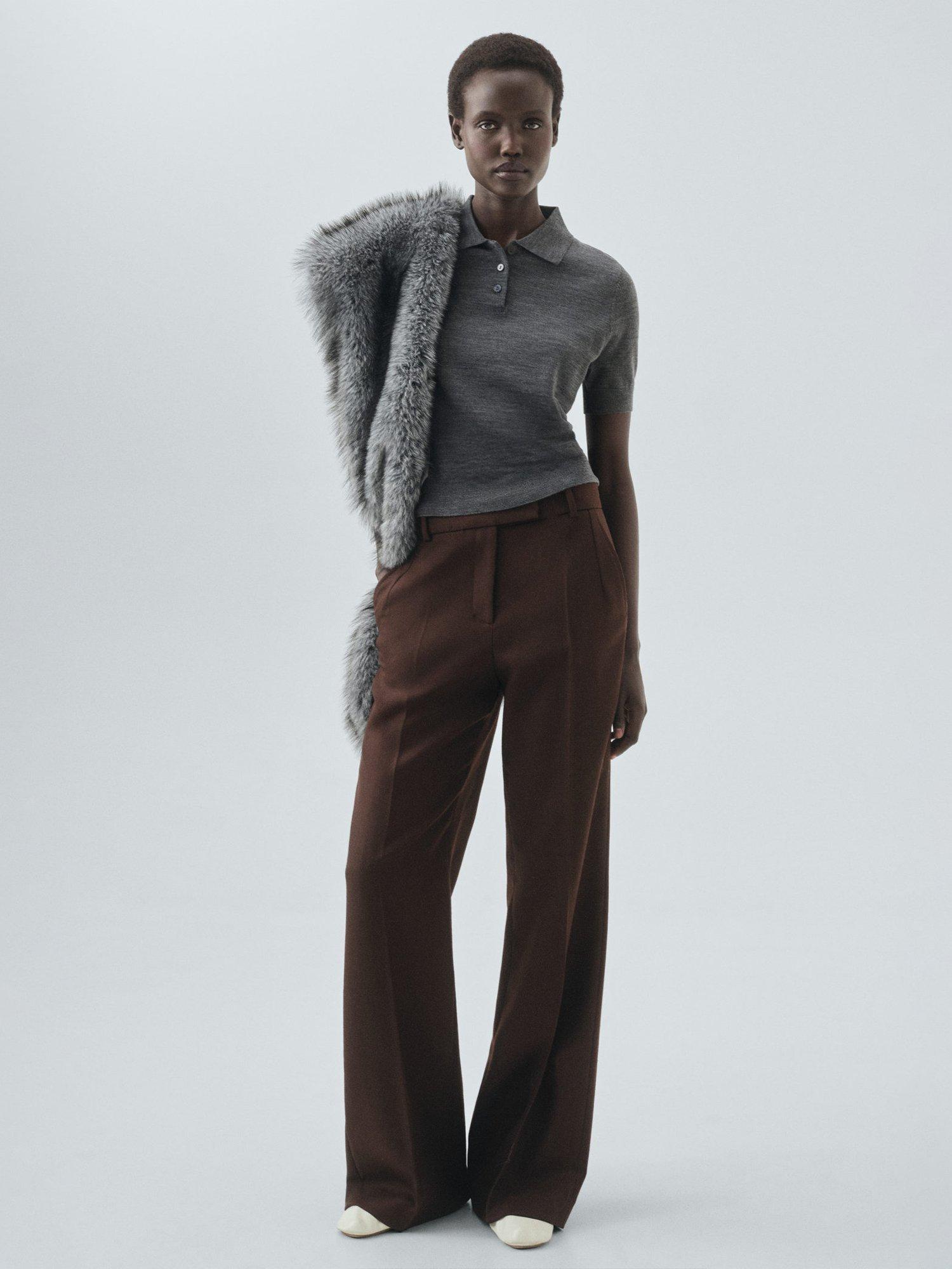Product image 2 of 8, which shows Mango Kellita Pure Wool Polo Knit Top, Medium Grey, XS