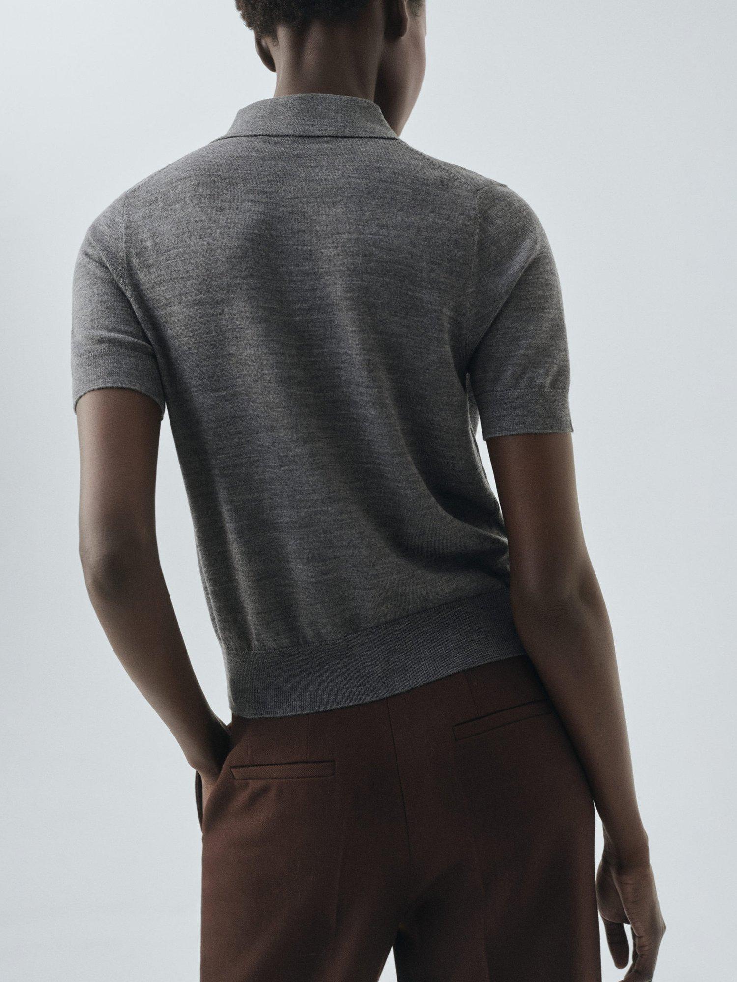 Product image 4 of 8, which shows Mango Kellita Pure Wool Polo Knit Top, Medium Grey, XS