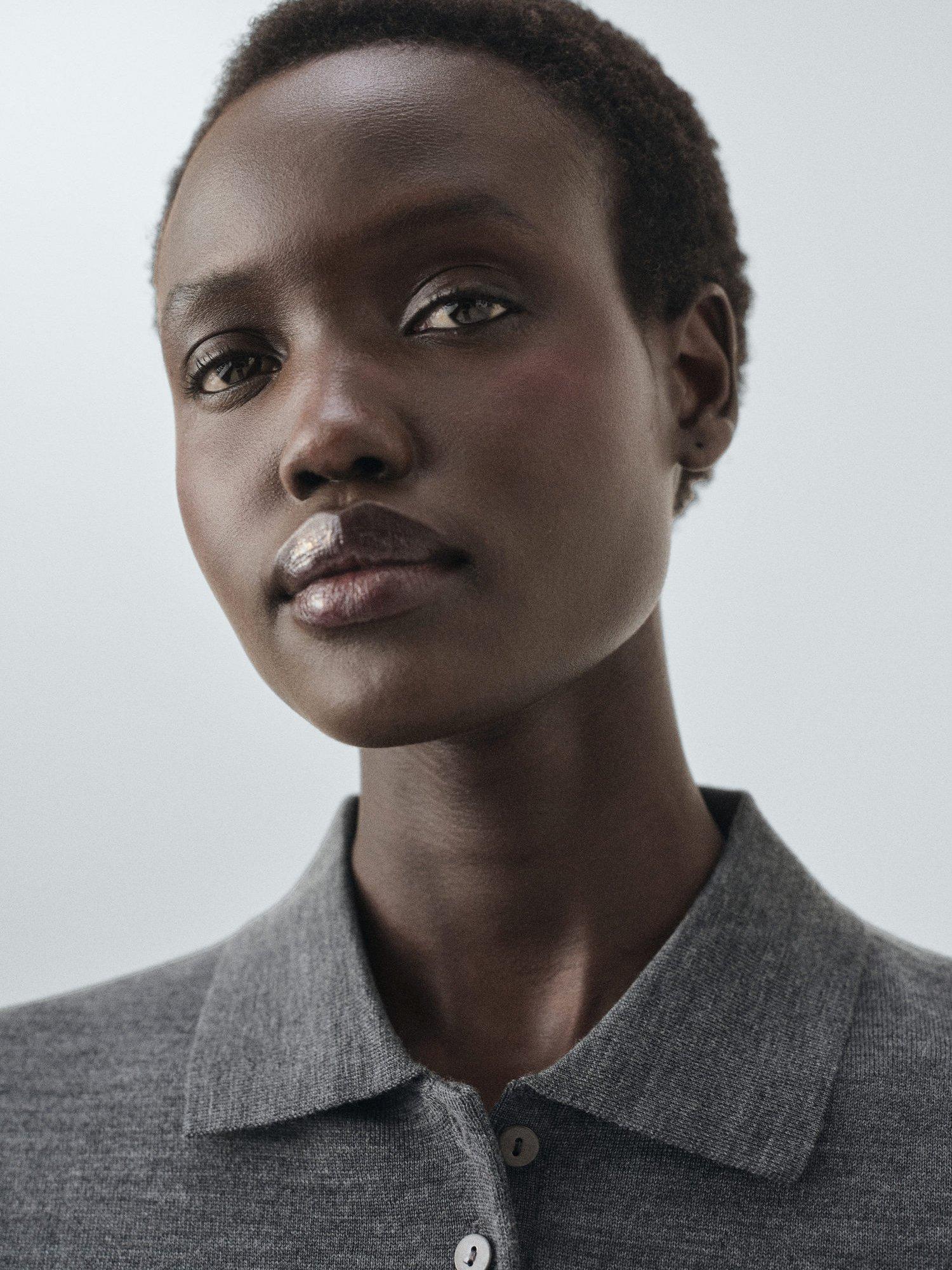 Product image 6 of 8, which shows Mango Kellita Pure Wool Polo Knit Top, Medium Grey, XS