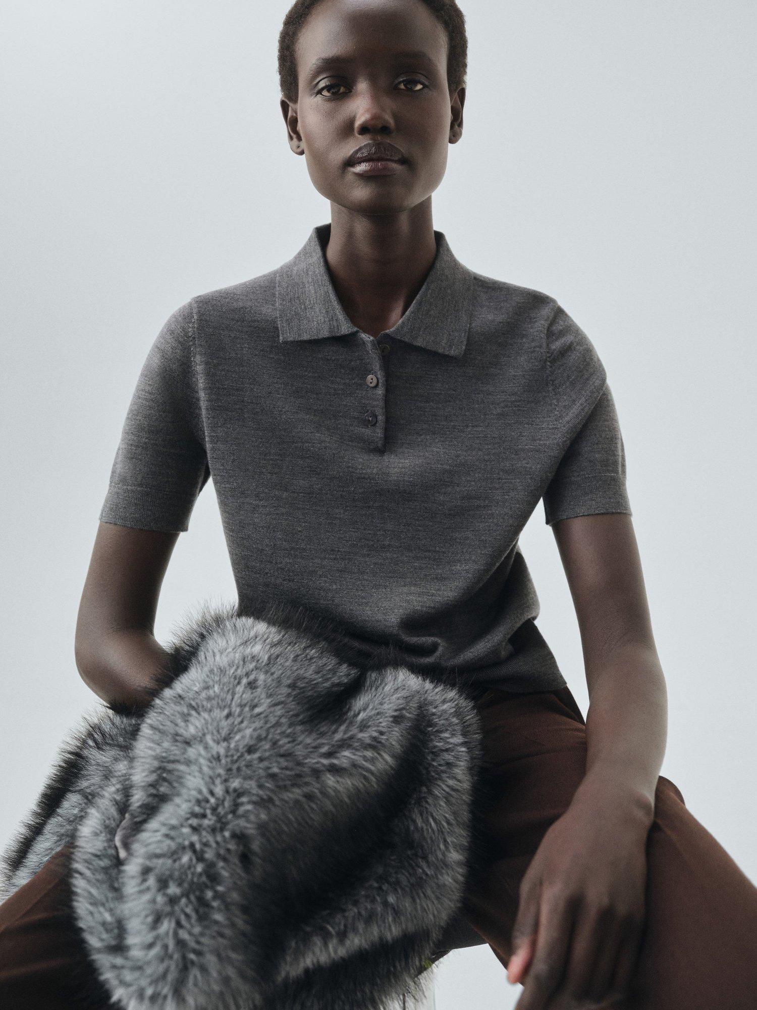 Product image 7 of 8, which shows Mango Kellita Pure Wool Polo Knit Top, Medium Grey, XS