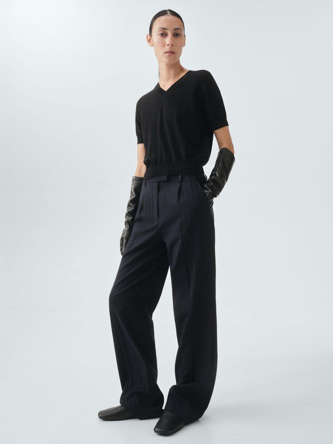 Product image 2 of 7, which shows Mango Kelly Wool Short Sleeve V Neck Jumper, Black, XS